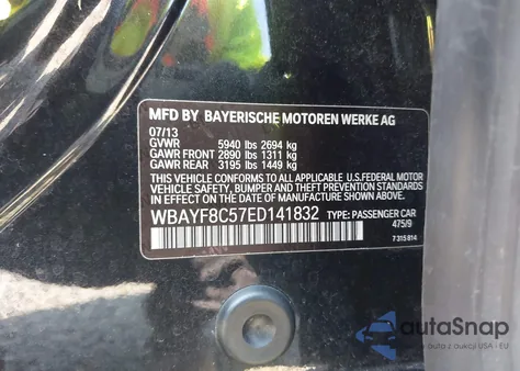 2014 BMW Alpina B7 xDrive z USA, uszkodzony, nr VIN WBAYF8C57ED141832
